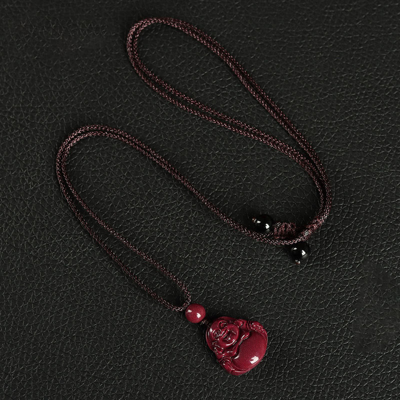 Lachender Buddha Zinnober Halskette Anhänger Segen Charme