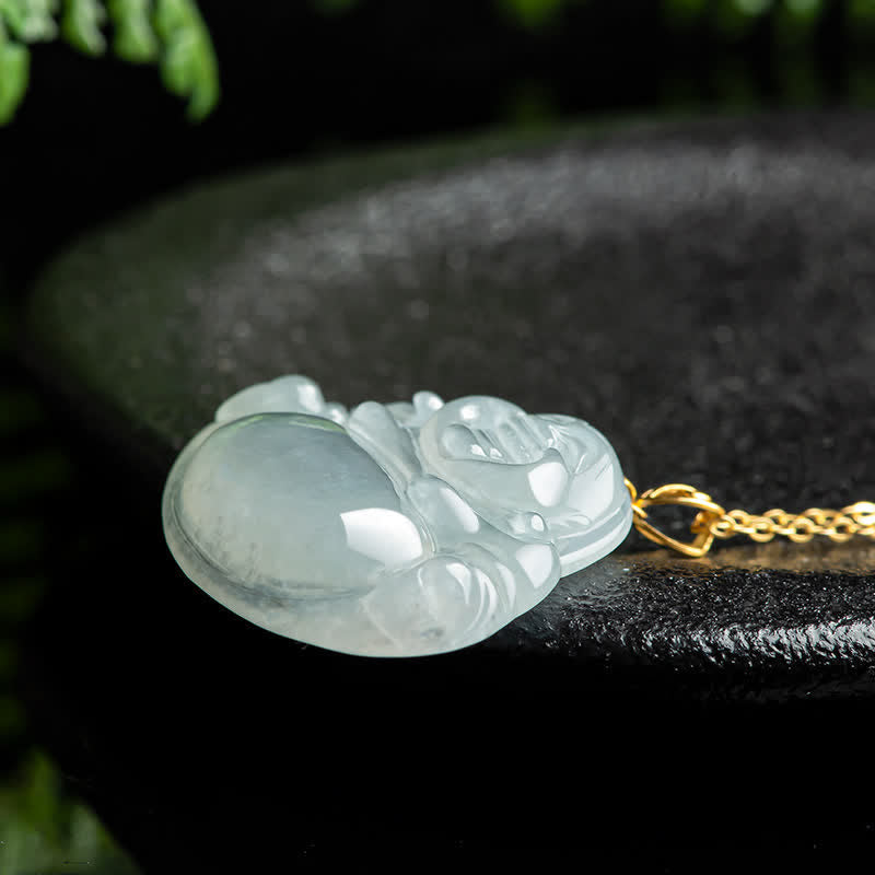 Lachender Buddha Jade Halskette Anhänger 18K Gold für Fülle