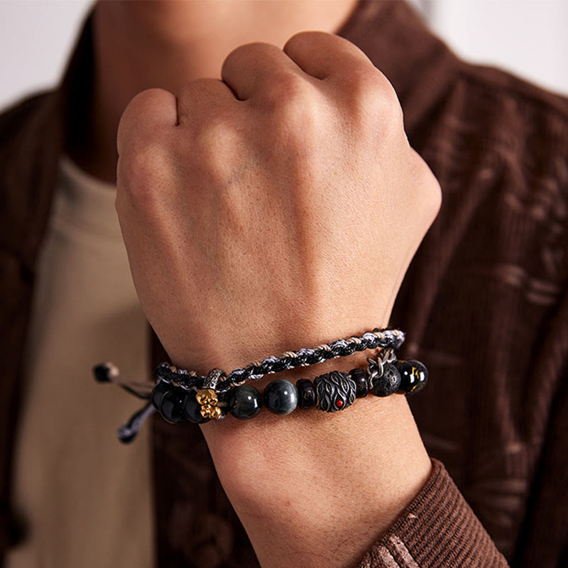 Lavastein-Tigerauge-Armband, 10 mm, handgefertigter Heilschmuck