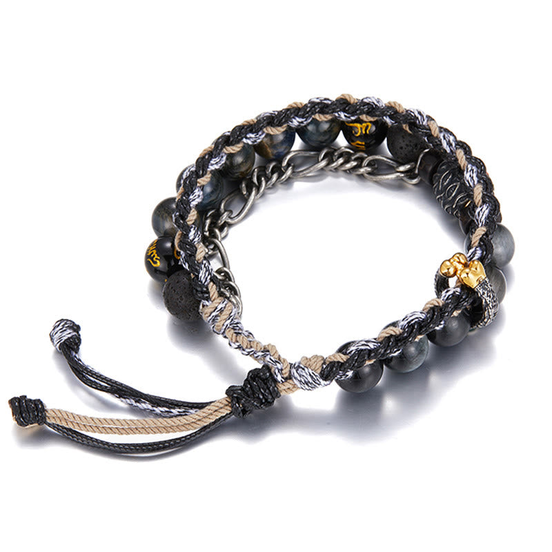 Lavastein-Tigerauge-Armband, 10 mm, handgefertigter Heilschmuck