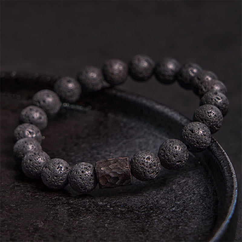 Heilarmband aus Lavastein und Tigerauge, 18 cm, für Gleichgewicht