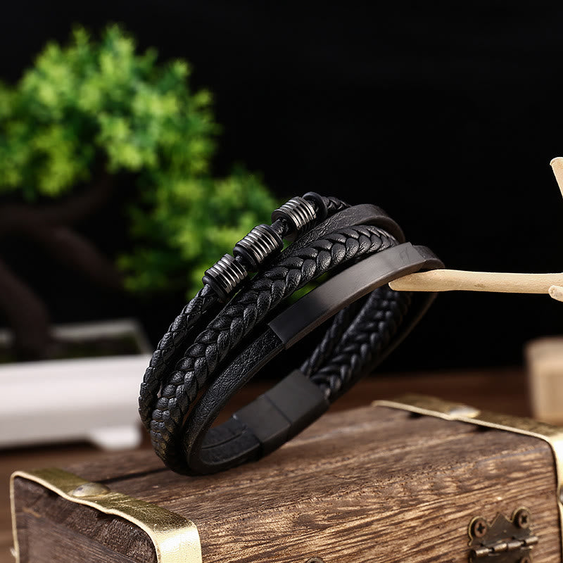 Balance-Armband aus Leder und Titanstahl mit magnetischer Schnalle