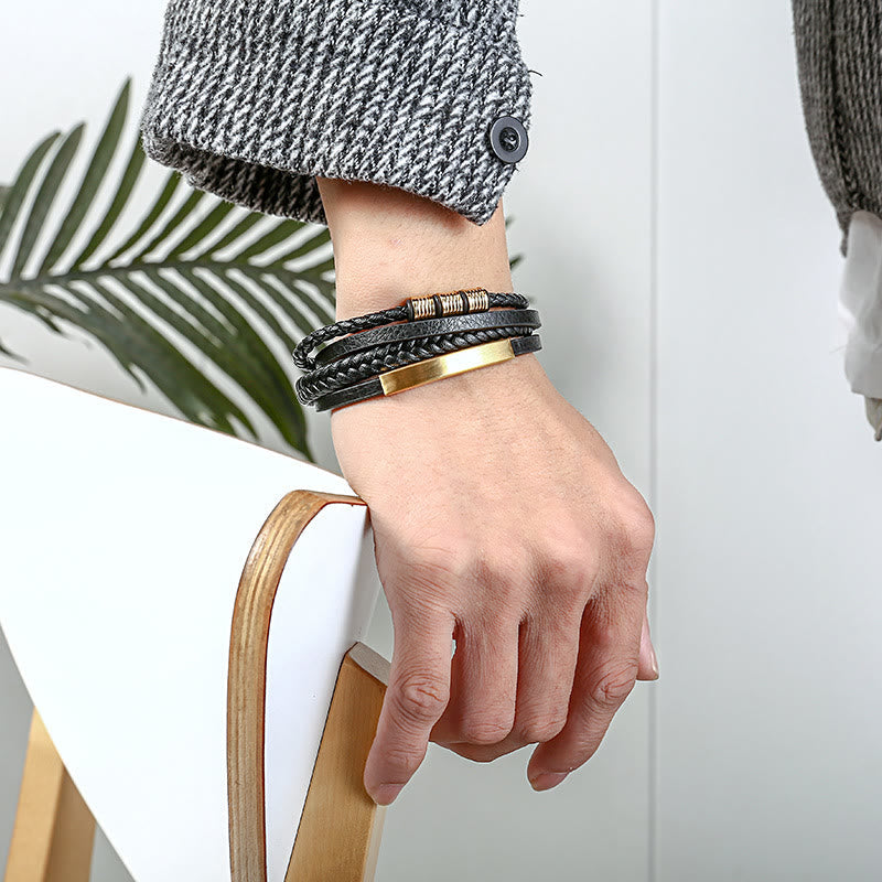 Balance-Armband aus Leder und Titanstahl mit magnetischer Schnalle