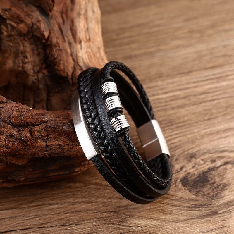 Balance-Armband aus Leder und Titanstahl mit magnetischer Schnalle