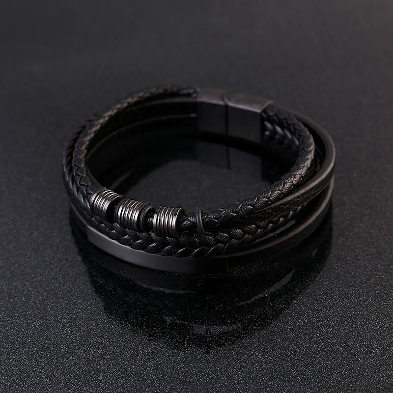 Balance-Armband aus Leder und Titanstahl mit magnetischer Schnalle