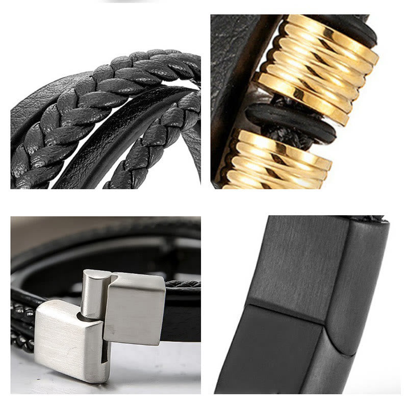 Balance-Armband aus Leder und Titanstahl mit magnetischer Schnalle