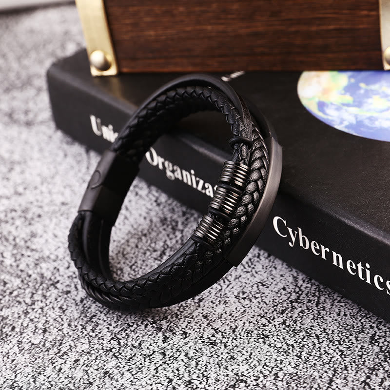 Balance-Armband aus Leder und Titanstahl mit magnetischer Schnalle