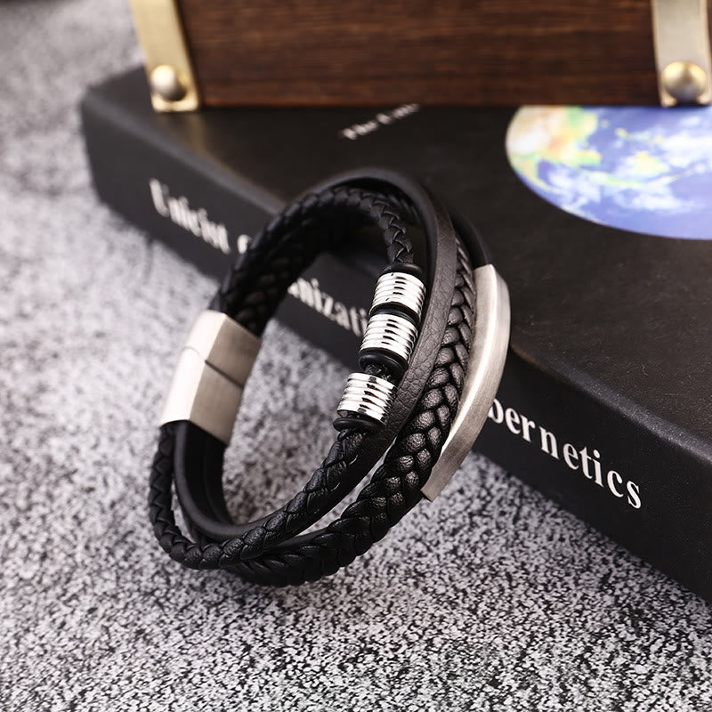 Balance-Armband aus Leder und Titanstahl mit magnetischer Schnalle