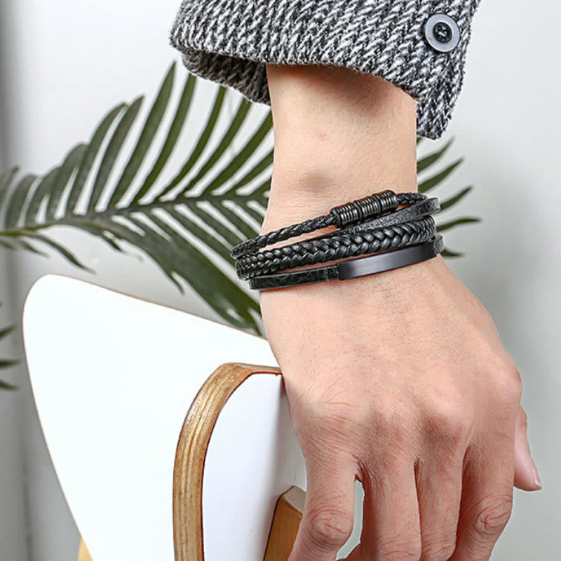 Balance-Armband aus Leder und Titanstahl mit magnetischer Schnalle