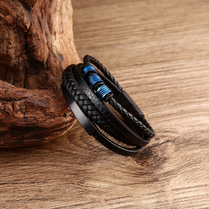 Balance-Armband aus Leder und Titanstahl mit magnetischer Schnalle