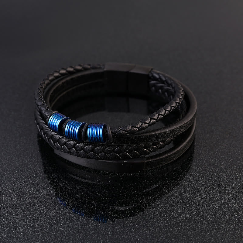 Balance-Armband aus Leder und Titanstahl mit magnetischer Schnalle