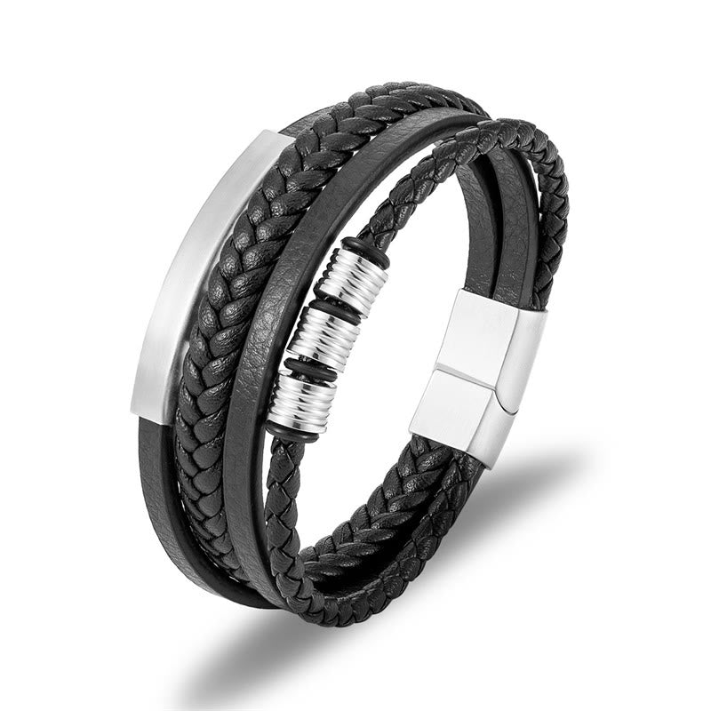 Balance-Armband aus Leder und Titanstahl mit magnetischer Schnalle