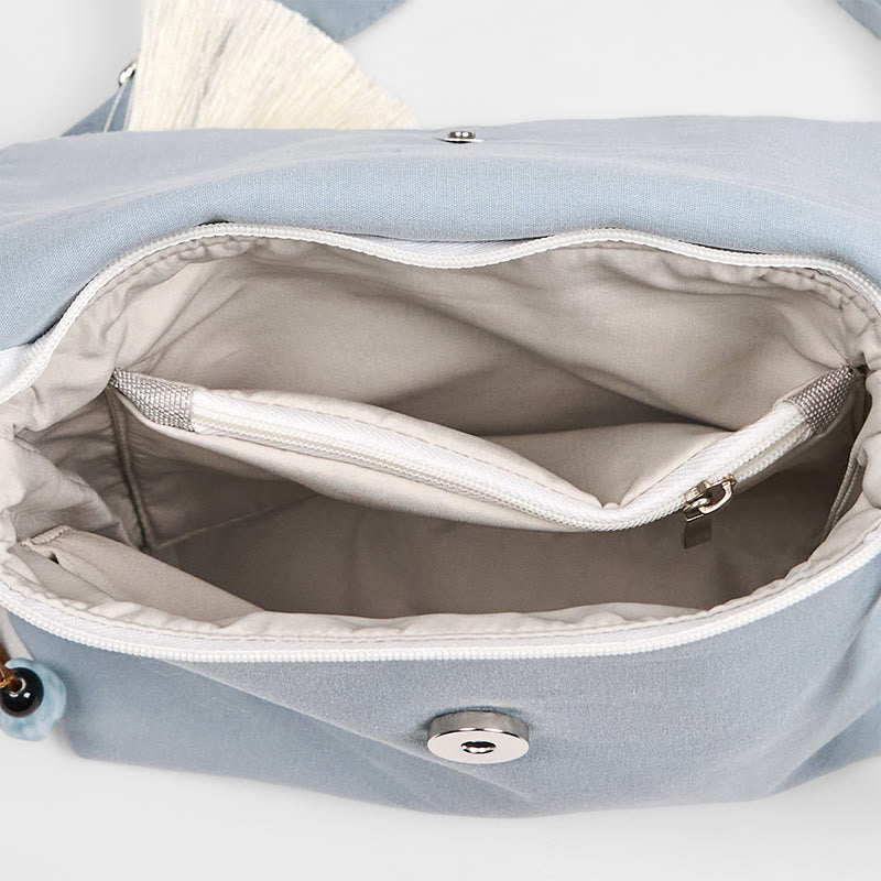 Hellblaue Epiphyllum-Umhängetasche aus Baumwollleinen