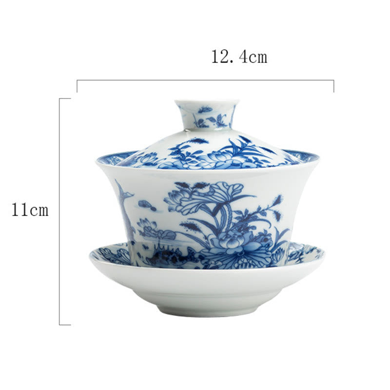 Löwentanz-Keramik-Gaiwan-Teetasse 300 ml mit Deckel und Untertasse