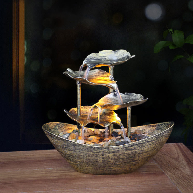 Lotusblatt-Wasserfallbrunnen mit LED | Spiritueller Wohnakzent