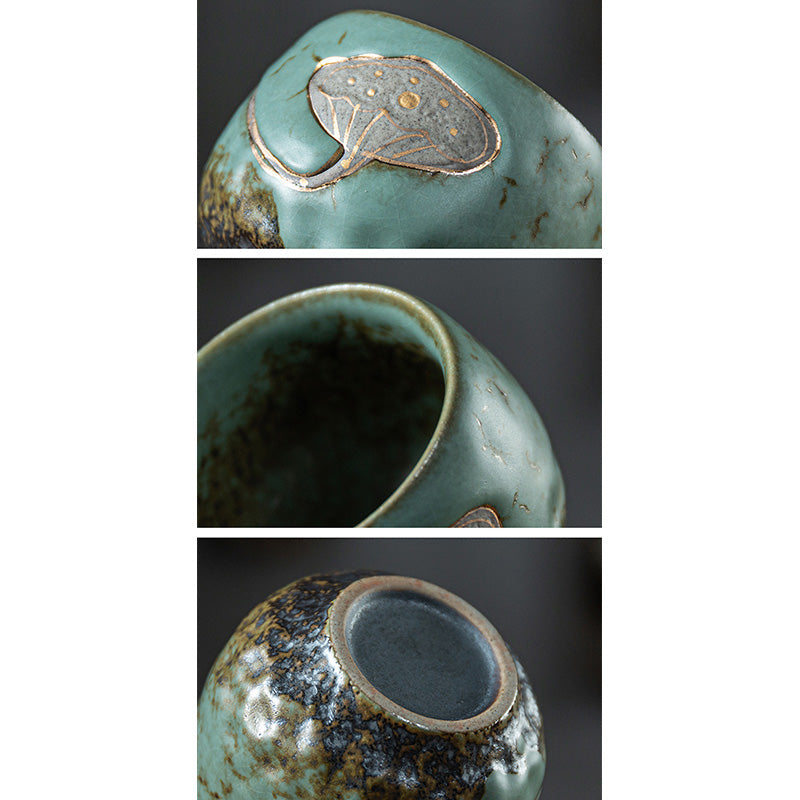 Keramik-Teetasse mit Lotus-Schote, graviert, 155 ml, Achtsamkeit