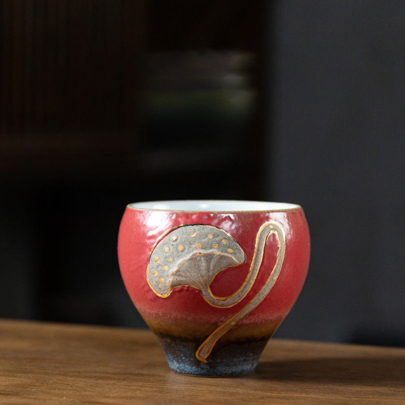 Keramik-Teetasse mit Lotus-Schote, graviert, 155 ml, Achtsamkeit