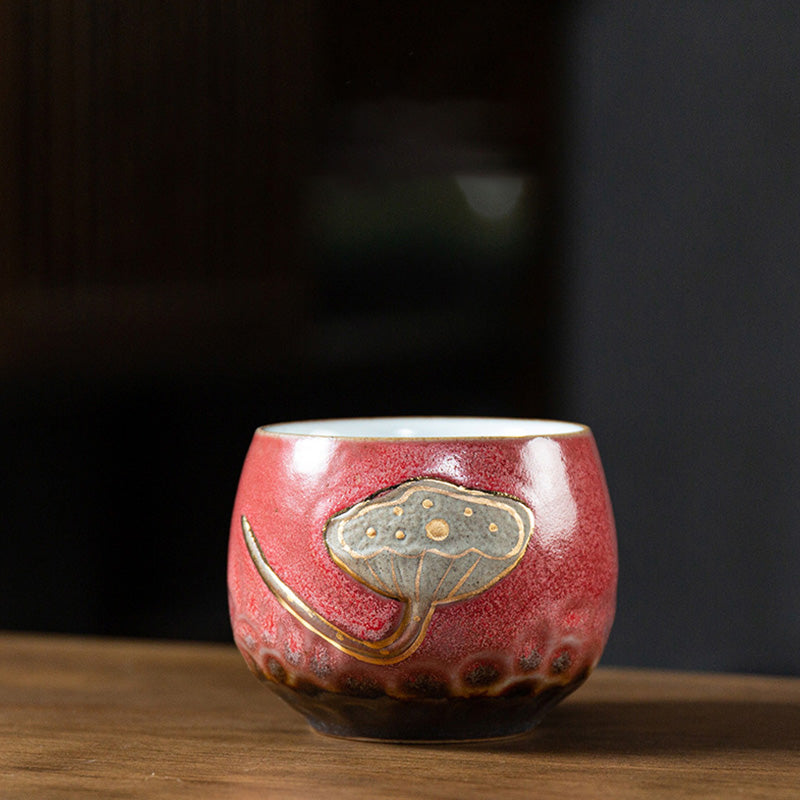 Keramik-Teetasse mit Lotus-Schote, graviert, 155 ml, Achtsamkeit