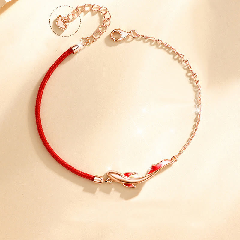 Glücksbringer-Armband aus Sterlingsilber mit roter Schnur, Koi-Fisch, 16 + 3 cm