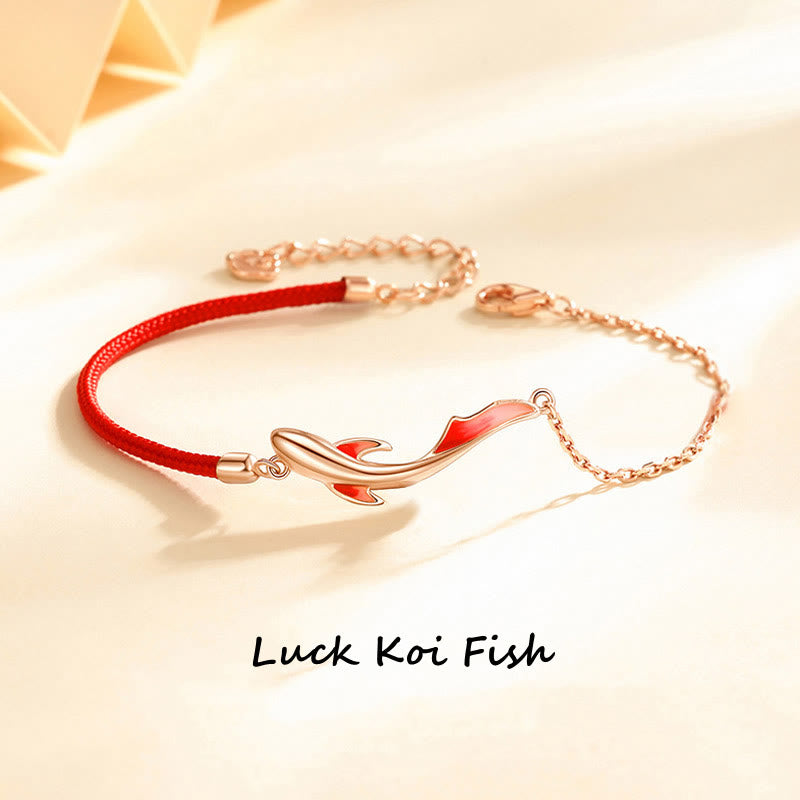 Glücksbringer-Armband aus Sterlingsilber mit roter Schnur, Koi-Fisch, 16 + 3 cm