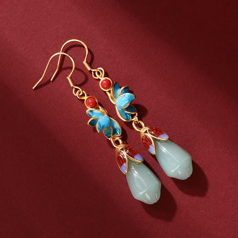 Magnolienblüte Jade Prosperity Tropfen Ohrringe