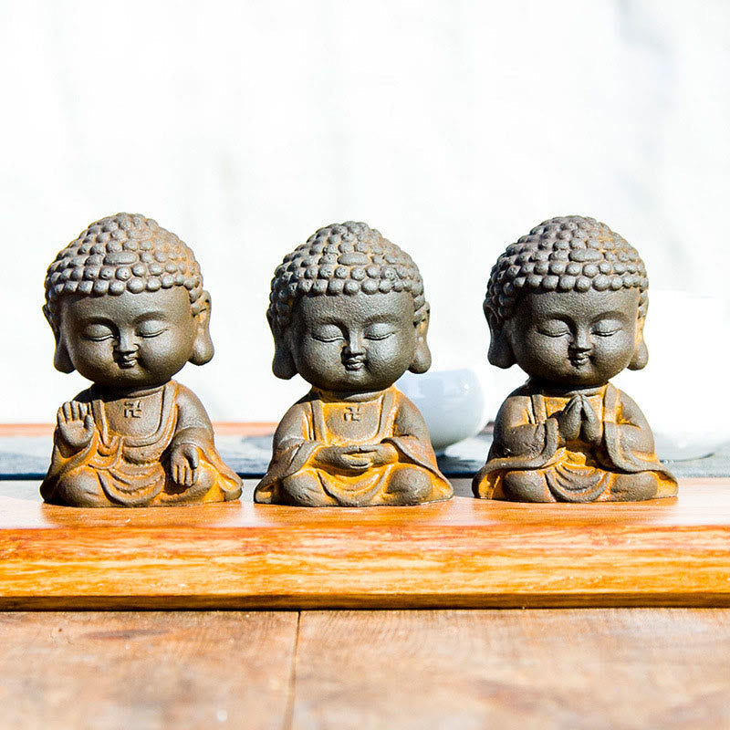 Meditierende Buddha-Statue, 9 cm, Eisenpulver, Rost, Gießharz
