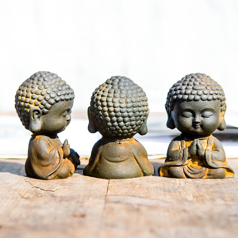 Meditierende Buddha-Statue, 9 cm, Eisenpulver, Rost, Gießharz