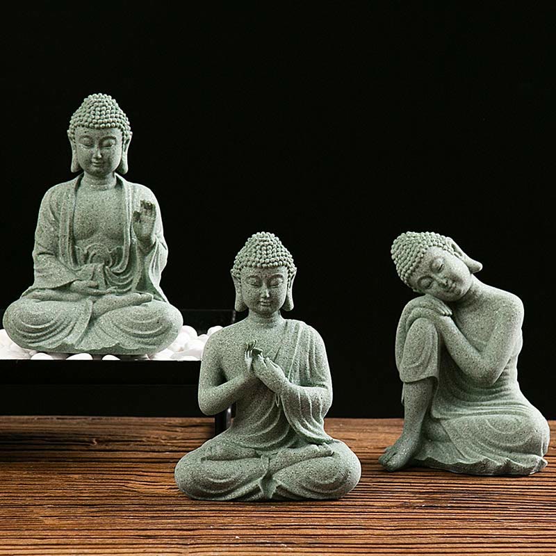 Meditations-Buddha-Statue aus grünem Sandstein, Symbol der Gelassenheit