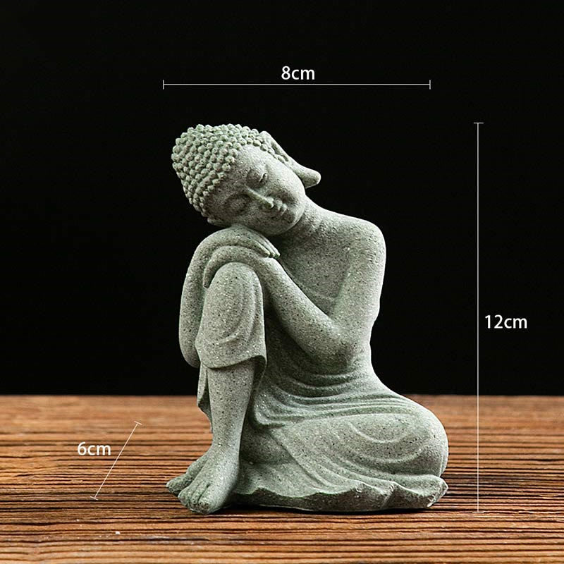 Meditations-Buddha-Statue aus grünem Sandstein, Symbol der Gelassenheit