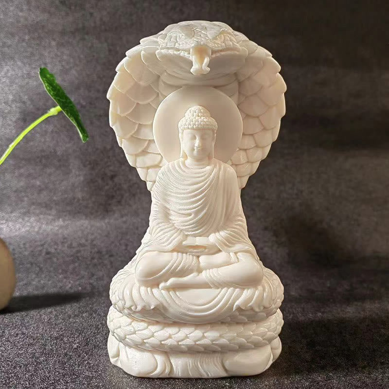 Mittlere Elfenbein-Buddha-Statue mit Schlangen-Lotus-Gelassenheitssymbol