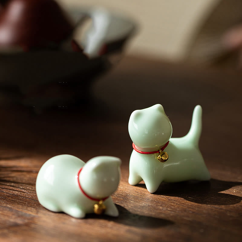 Mini-Katzenstatue aus Keramik, stehend oder liegend, 5 cm, Figur, Dekoration