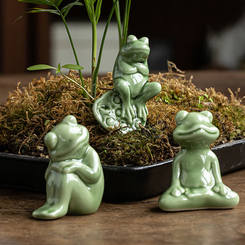 Mini-Meditationsfroschfigur aus Keramik für Glück und Reichtum