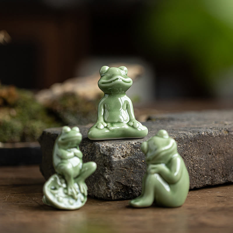 Mini-Meditationsfroschfigur aus Keramik für Glück und Reichtum