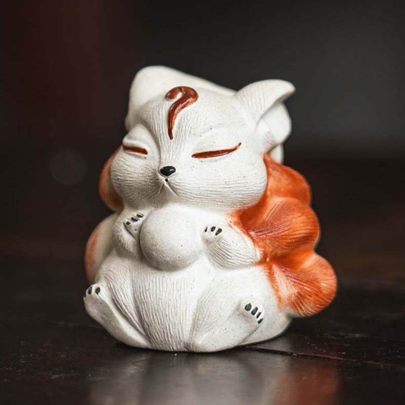 Mini-Neunschwänziger Fuchs, lila Ton, Schreibtischdekoration für Zen