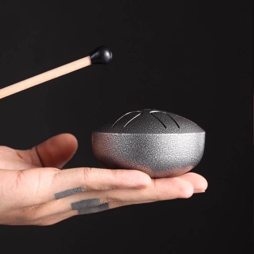 Silver metallic meditation bowl with mallet for Mini Titanium Steel Tongue Drum