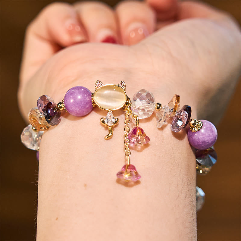 Balance-Armband mit Katzenmotiv und mehreren Kristallen