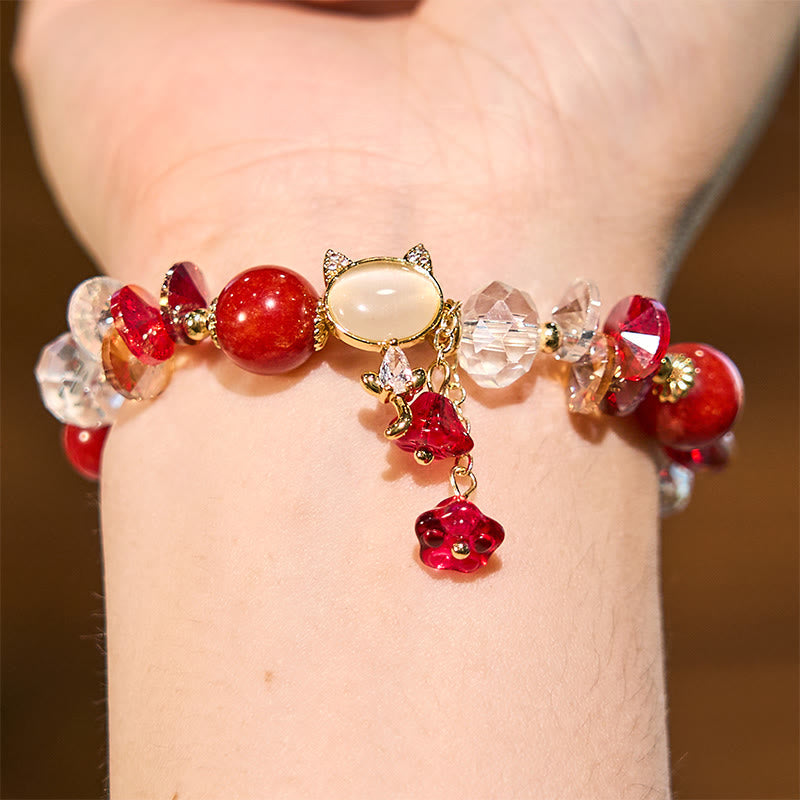 Balance-Armband mit Katzenmotiv und mehreren Kristallen