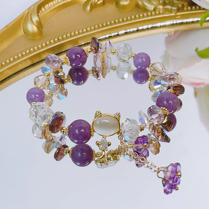 Balance-Armband mit Katzenmotiv und mehreren Kristallen