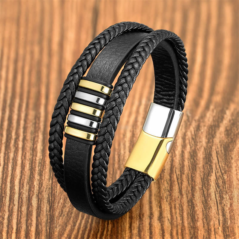 Mehrschichtiges Lederseil Titanstahlschnalle Balance Spirituelles Armband