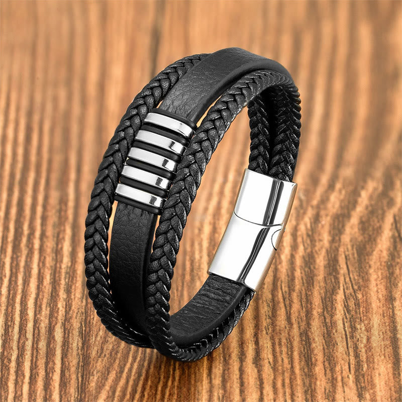 Mehrschichtiges Lederseil Titanstahlschnalle Balance Spirituelles Armband