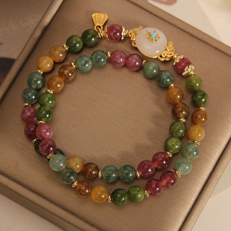 Mehrfarbiges Turmalin-Jade-Blumen-Doppelwickelarmband