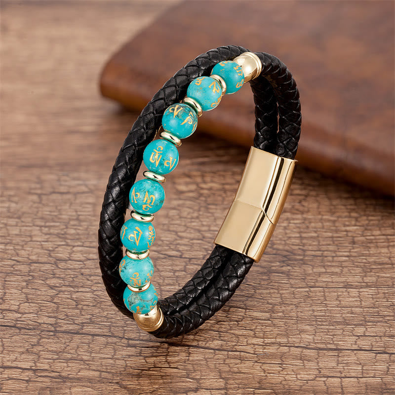Mehrstein-Om Mani Padme Hum-Lederarmband