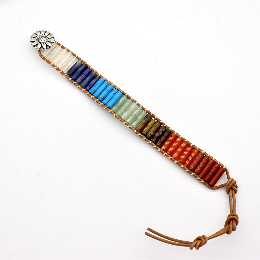 Natürliches 7-Chakra-Heilarmband, verstellbar, 16–26 cm