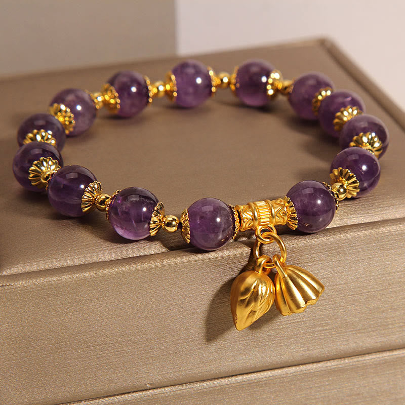 Natürliches Amethyst-Heilarmband mit Lotus für spirituelles Gleichgewicht
