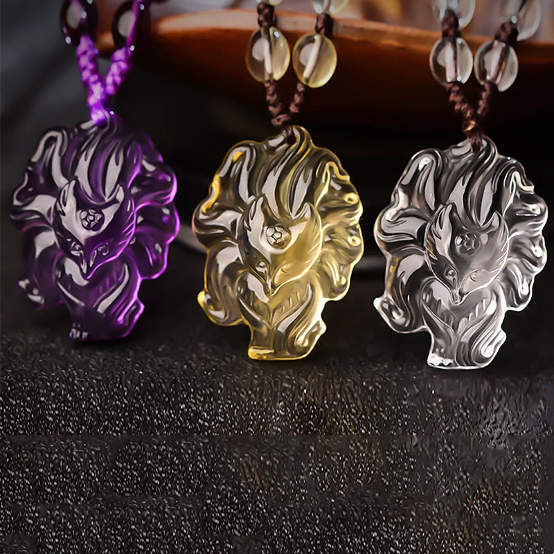 Natürliche Amethyst-Halskette mit neunschwänzigem Fuchs