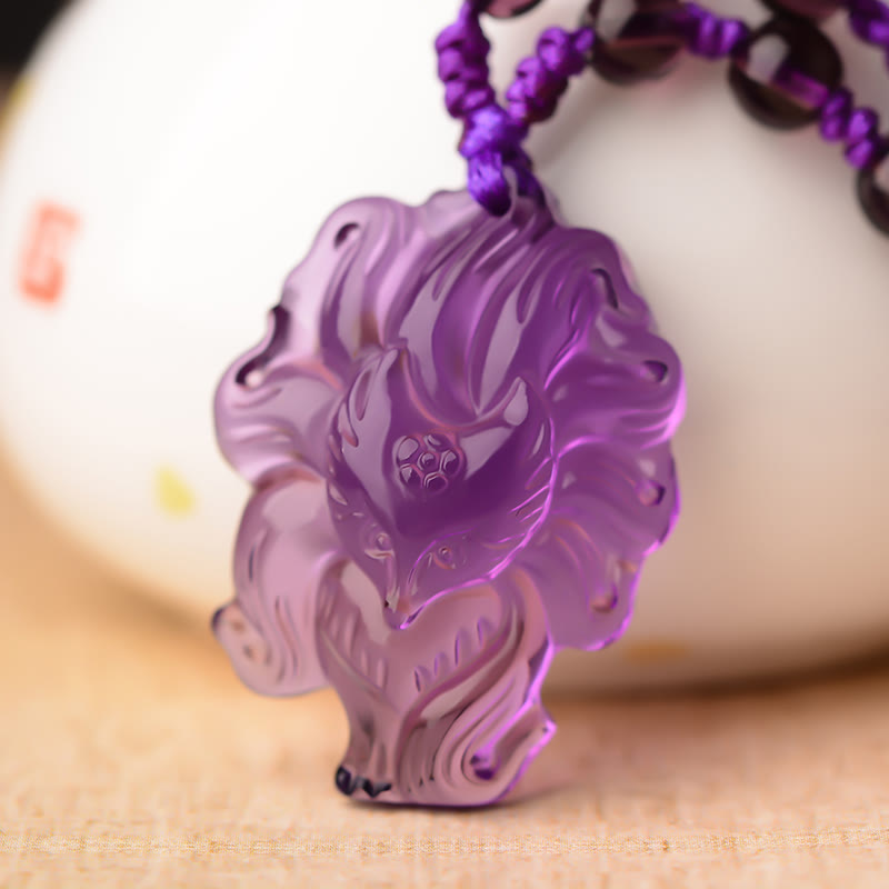 Natürliche Amethyst-Halskette mit neunschwänzigem Fuchs