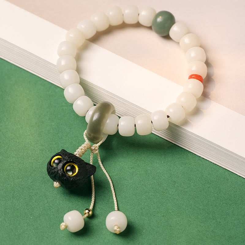 Natürliches Bodhi-Samen-Armband mit Katzenanhänger für Frieden und Harmonie