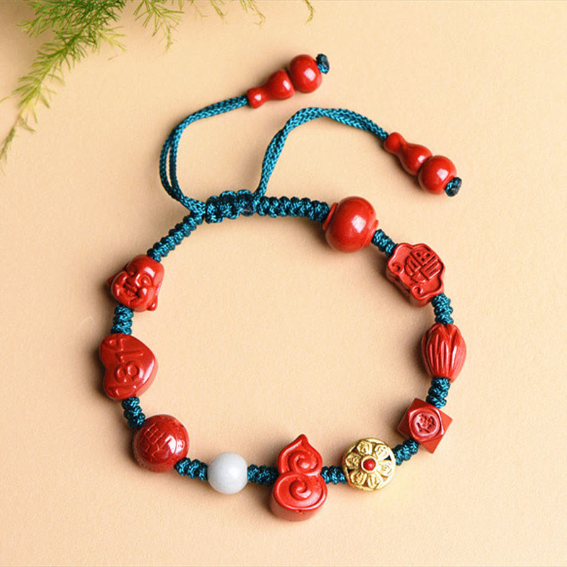 Natürliches Zinnober-Armband mit Om Mani Padme Hum-Segen