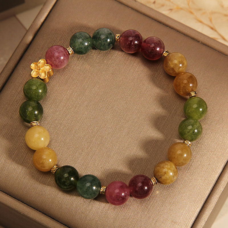 Natürliches buntes Turmalin-Armband mit positivem spirituellem Charakter, 14–16 cm