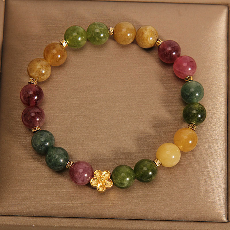 Natürliches buntes Turmalin-Armband mit positivem spirituellem Charakter, 14–16 cm